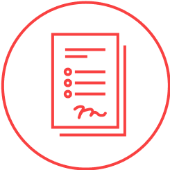 Red outlined icon of a document